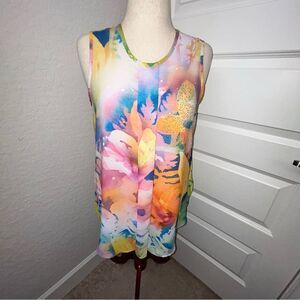 Dawn Davis Art & Sol Floral Print Sleeveless Blouse Shirt Top